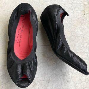 Pas De Rouge Shoes Peep Toe Wedges black nubuck suede leather 39